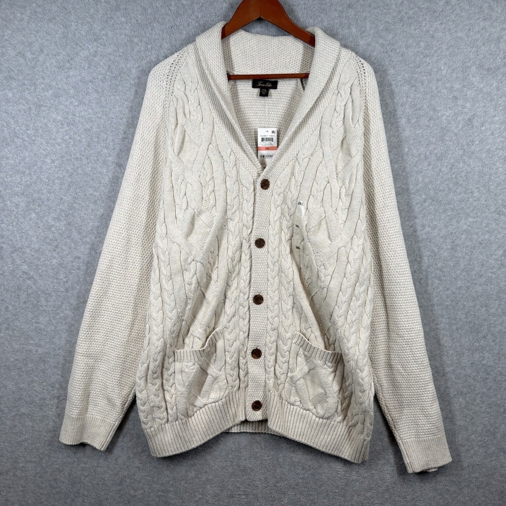 Tasso Elba Sweater Mens XXXL Cardigan Button Up Pockets Cable Knit Shawl